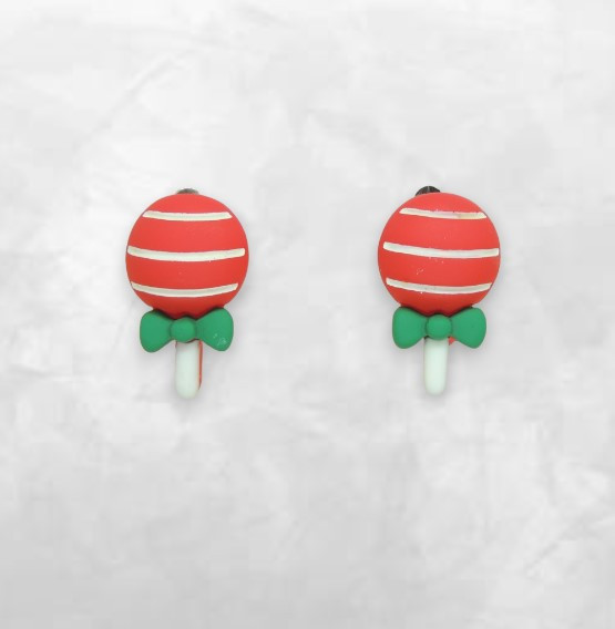 Сережки кліпси дитячі для вух без пробивання Новорічний льодяник Кулька із зеленим бантиком