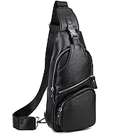 Мужская сумка-слинг кожаная черная TIDING BAG - MK-96603
