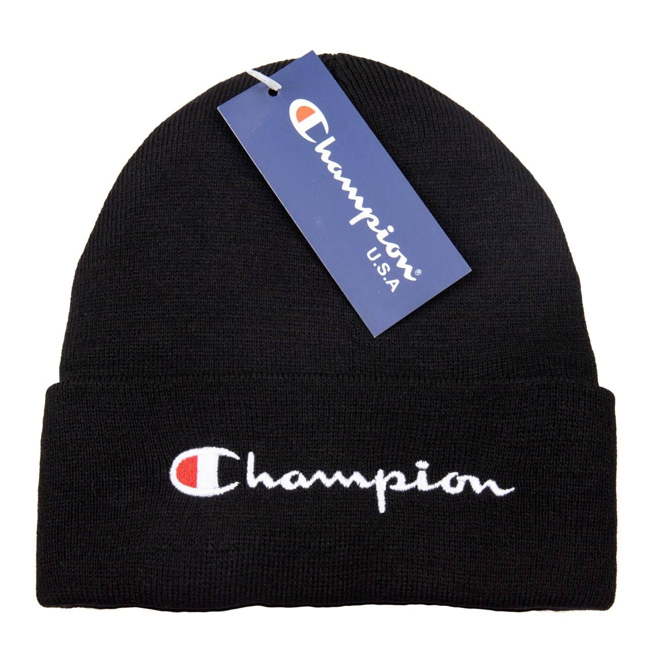 Шапка черная вязаная женская мужская Champion Шапка унисекс зимняя ...