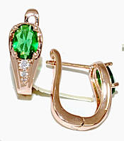 Сережки ХР. Позолота ЧВ. Камені: зелений циркон та фіаніти. Довжина: 1,7см Ширина: 6 мм