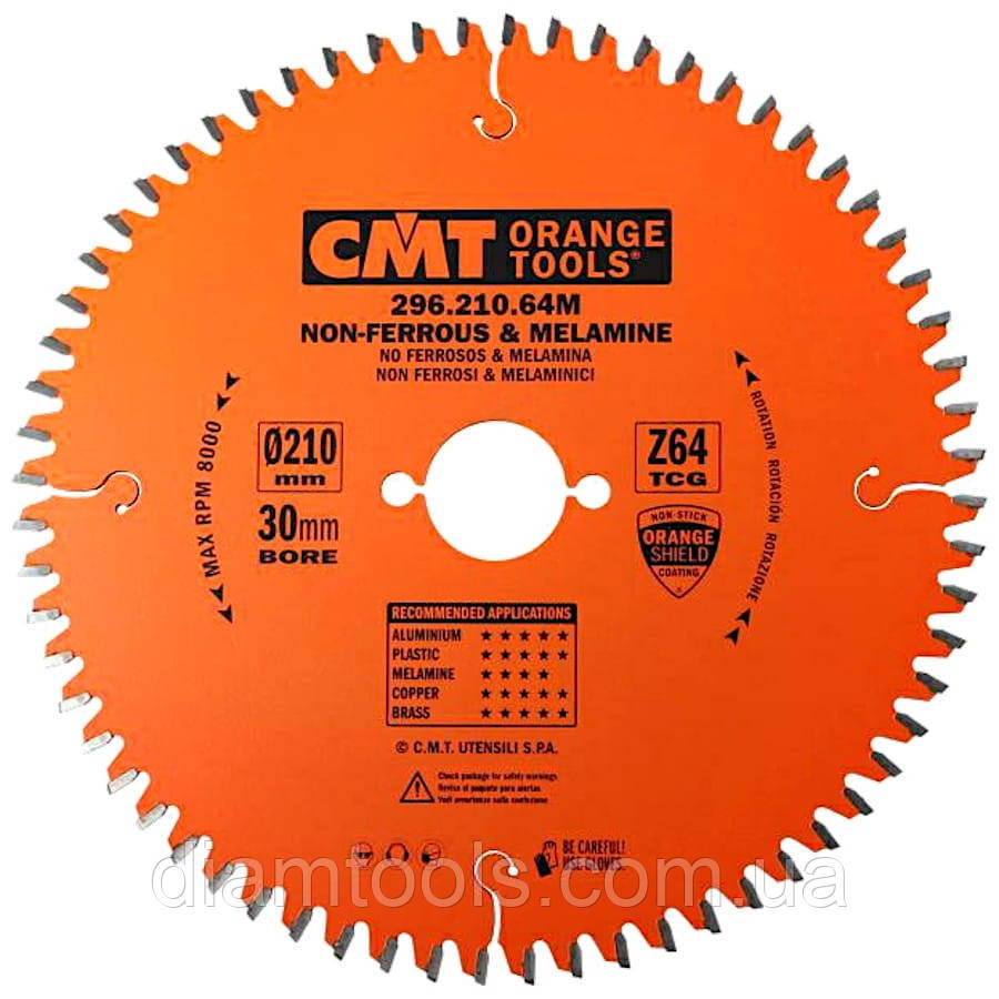 Пильний диск для кольорових металів і пластику СМТ 210х30х64z K2.8/2.2 (296.210.64M)