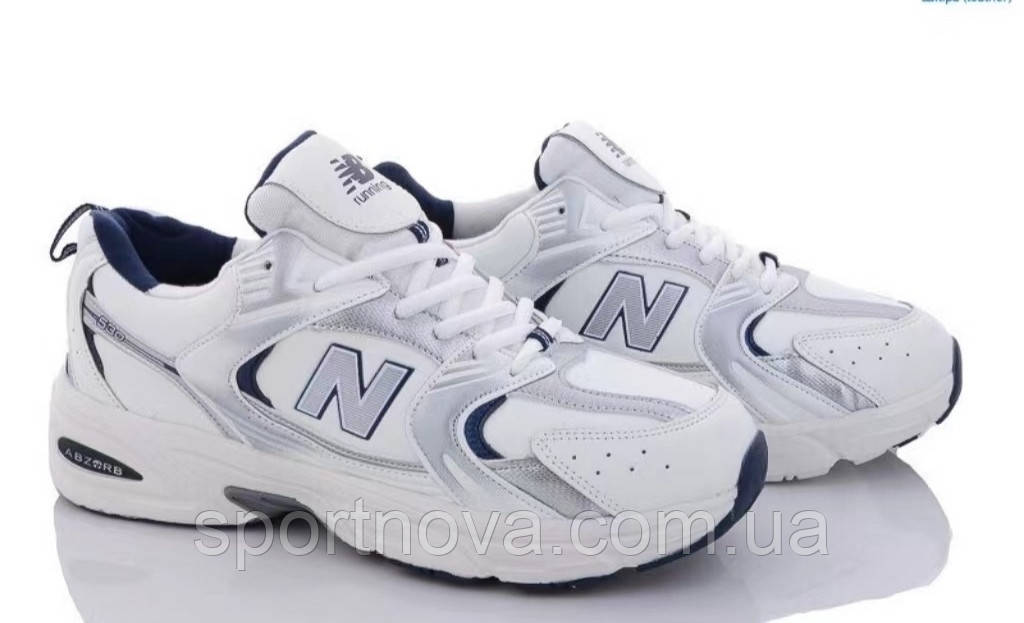 Чоловічі кросівки зима з хутром New Balance 530 шкіряні білі із синім р. 41-45
