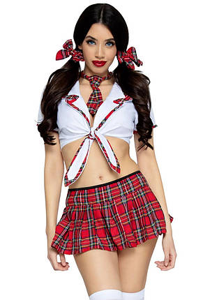 Костюм школярки Leg Avenue Miss Prep School XL, топ, спідниця, краватка, бантики, фото 1