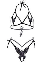 Комплект Leg Avenue Open cup bra and pearl panty Black, фото 3