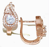 Сережки ХР. Позолота ЧВ. Камені: білий циркон та фіаніти. Довжина: 1,9 см. Ширина: 10 мм.