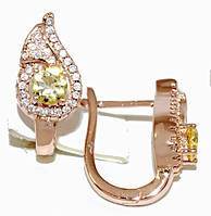 Сережки ХР. Позолота ЧВ. Камені: жовтий циркон та фіаніти. Довжина: 1,9 см. Ширина: 10 мм.