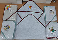 Полотенце детское для купанья велюровое с капюшоном 80х80/ 300г/м2 , светло-серые Турция