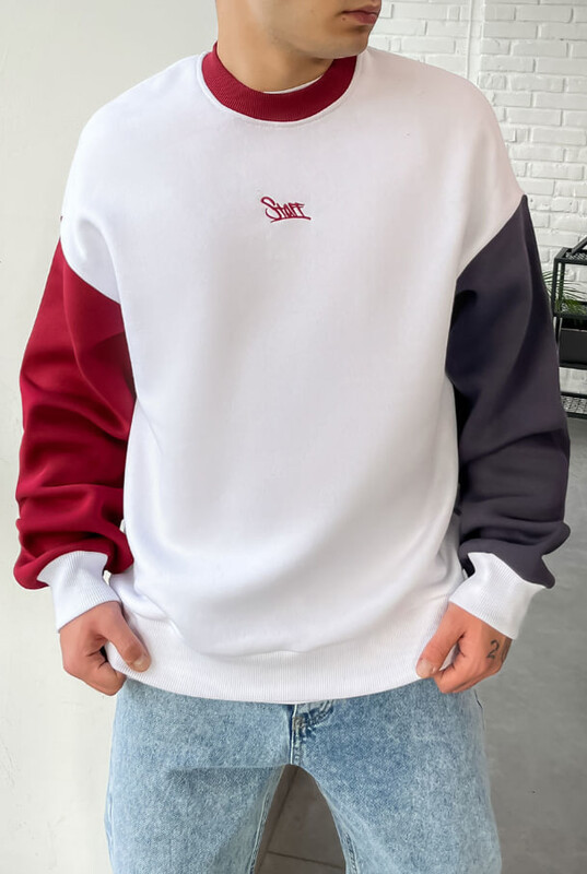 Біло-сіро-червоний світшот Staff logo 2 colors fleece oversize