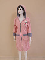 Халат махровый женский длинный c капюшоном на молнии, Welsoft (TM Zeron), Пудровый-XL Турция