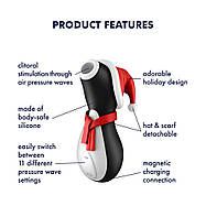Вакуумний кліторальний стимулятор Satisfyer Penguin Holiday Edition, у шапочці та шарфі, фото 3