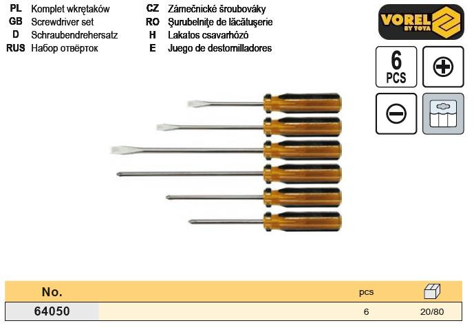 Набір викруток шлицевая хрестоподібна 6 штук VOREL-64050