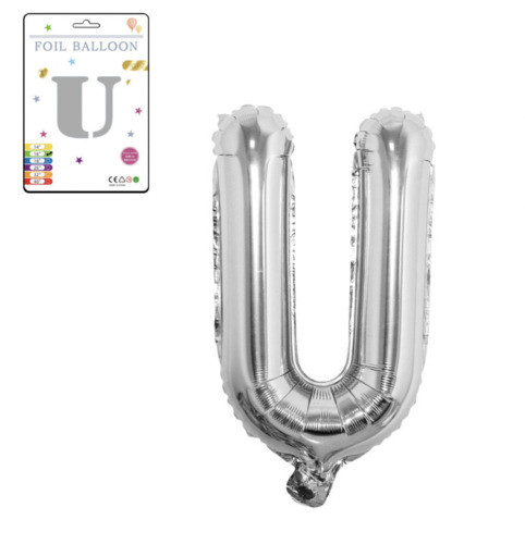 Фольгована надувна куля букви, буква U, срібло, 40,5 см