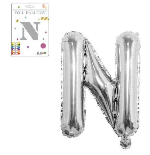 Фольгована надувна куля букви, буква N, срібло, 40,5 см