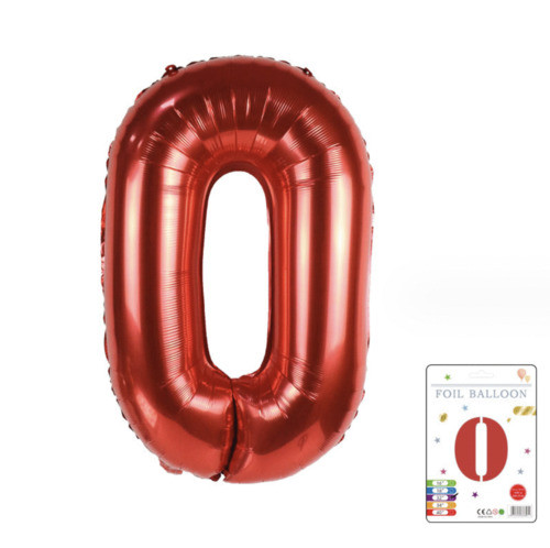 Фольгована надувна куля цифра 0, червона, 81 см