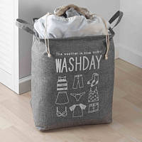 Кошик для білизни, одягу та іграшок із затяжкою складний Washday, 43×33×50 см. Сірий