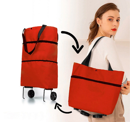 Сумка для покупок на колесах. Посилена господарська сумка. Червона, фото 1