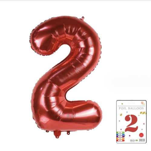 Фольгована надувна куля цифра 2, червона, 81 см