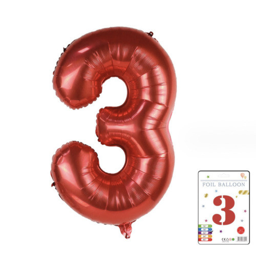 Фольгована надувна куля цифра 3, червона, 81 см