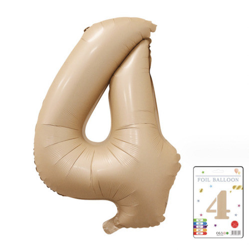 Фольгована надувна куля цифра 4, бежева, 101,5 см