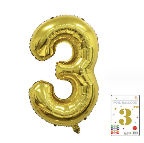Фольгована надувна куля цифра 3, золото, 81 см