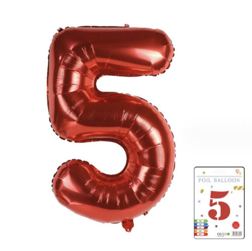 Фольгована надувна куля цифра 5, червона, 81 см