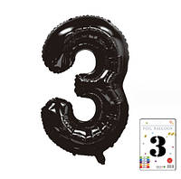 Фольгированный надувной шар цифра 3, черный, 81 см