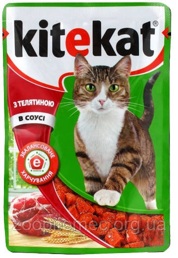 Кітікет Kitekat Вологий корм для кішок телятина в соусі, 100 г