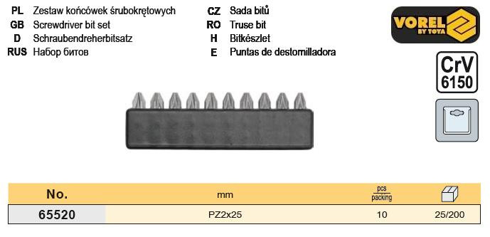 Набір біти насадки PZ2х25 мм CrV 10 шт VOREL-65520