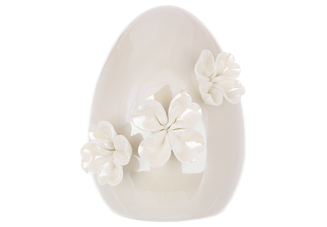Декор у формі яйця з квітами 13.5см, матеріал - порцеляна, колір - перламутровий білий ТОВАР ВІД ВИРОБНИКА