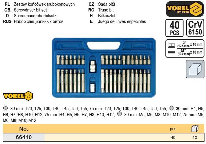 Набор насадки бити специальние 1/2"-3/8" CrV 40 штук VOREL-66410