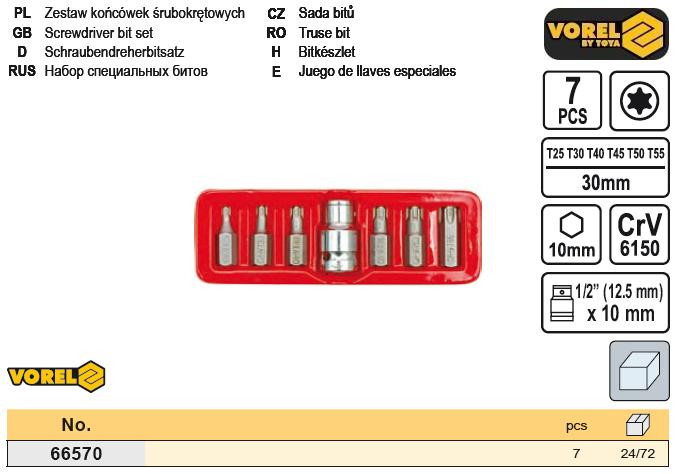 Набір насадки біти спеціальні 1/2" TORX 7 штук VOREL-66570
