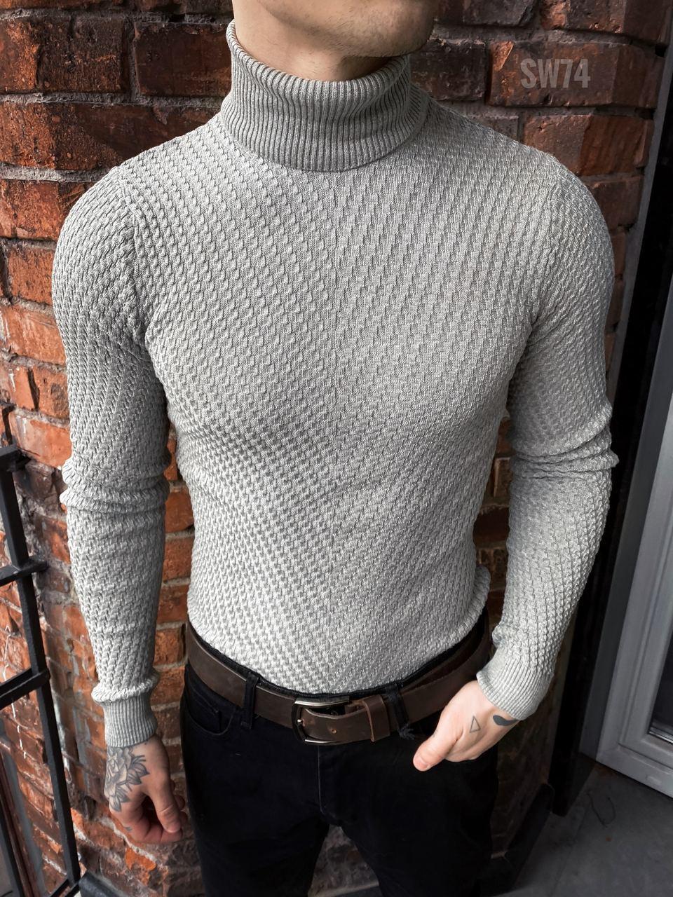 Свитер гольф чоловічий сірий зимовий тёплый під горло Grood, фото 1