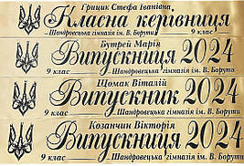 Світло-бежеві іменні стрічки для випускників із чорною фольгою