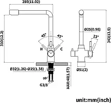 Змішувач для кухні на дві води WEZER EKO4C-01, колір - збройова сталь, фото 5