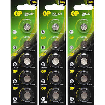 Плоскі батарейки 3V для годинника у вигляді таблетки GP-1220 на блістері 5 шт GP-001345 в упаковці 10 шт