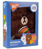 Блокнот пушистый YES Line Friends Brown A6 80л на замочку детский