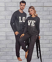 Пижамы опт для пары (фемели лук) мужская и женская с длинным рукавом черная и серая р.S-M