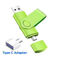 Флешка Jaster Plain 8Gb black OTG USB - Micro USB Flash Drive (перехідник Type-C USB в подарунок) Green