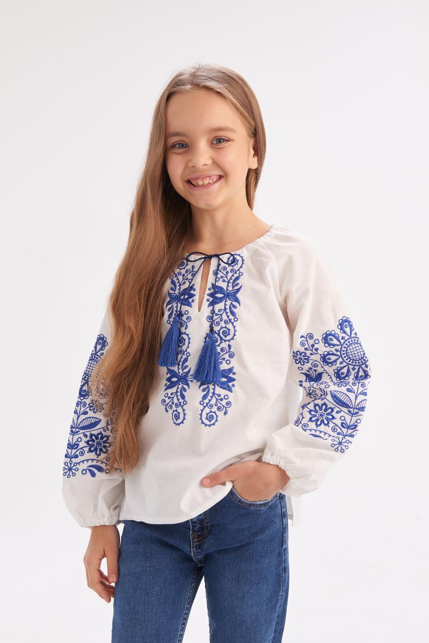 Вишиванка для дівчинки MEREZHKA "Орнамент" синя вишивка