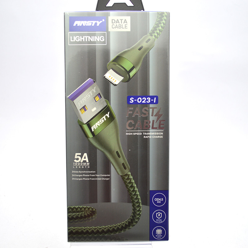 Кабель ANSTY S-023-I Zinc Alloy Nylon Lightning 5A 1M Green, фото 1