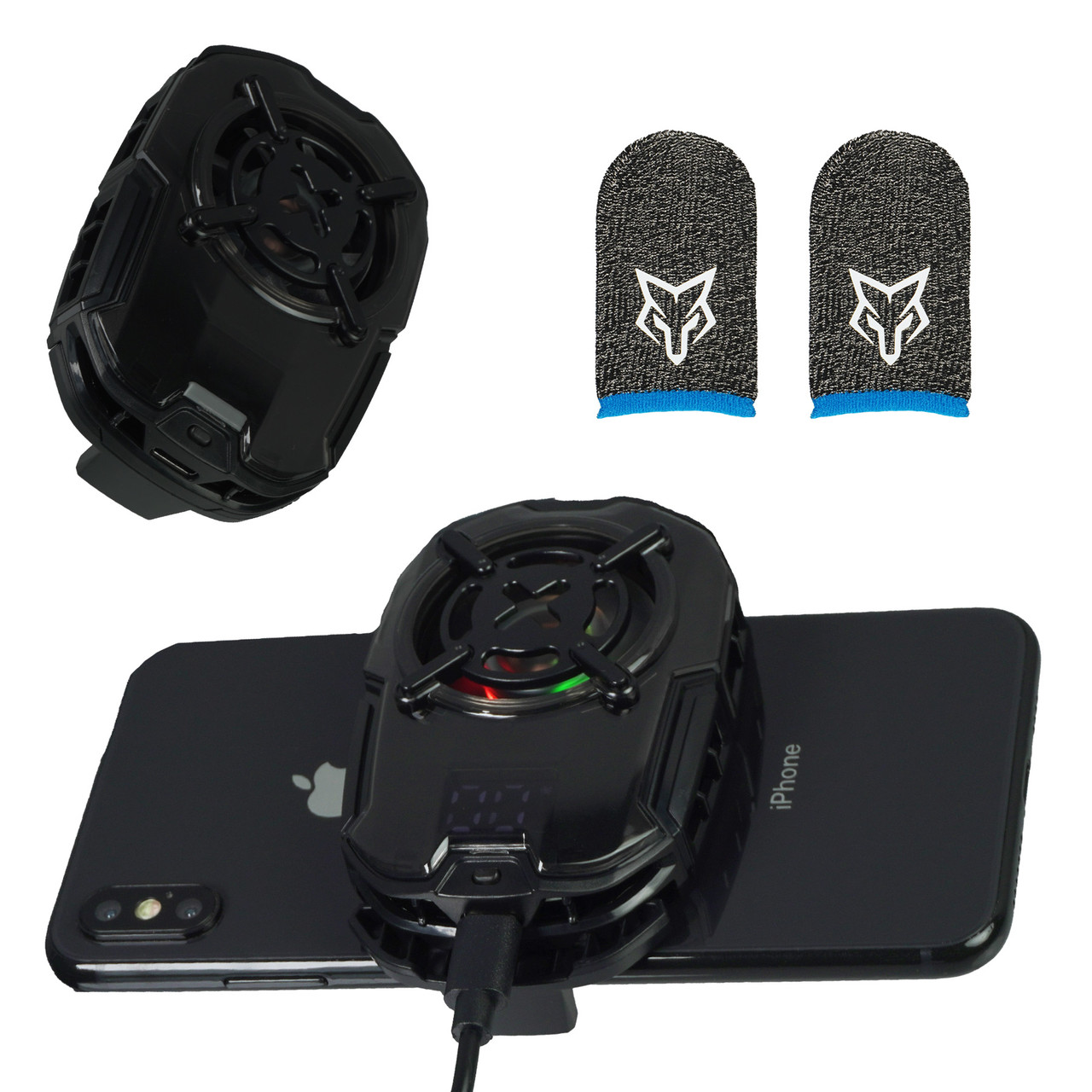 Комплект: кулер охолодження телефону Пельтьє MEMO DL16 напівпровідник з підсвічуванням + 2 напальчники Sarafox v2, фото 1