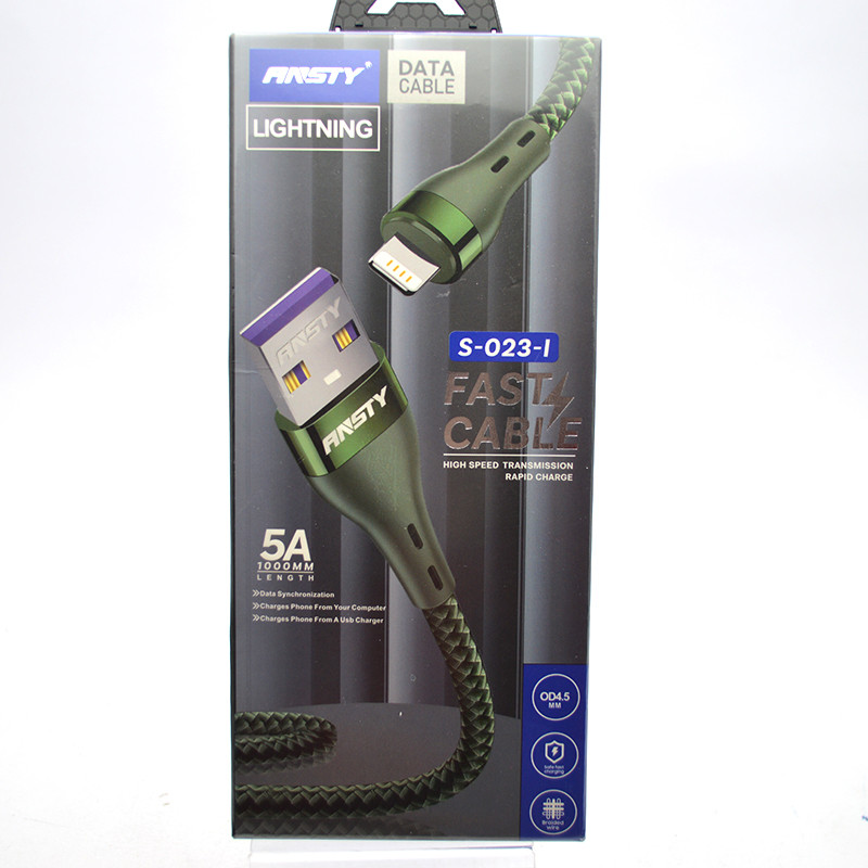 Кабель ANSTY S-023-I Zinc Alloy Nylon Lightning 5A 1M Black, фото 1