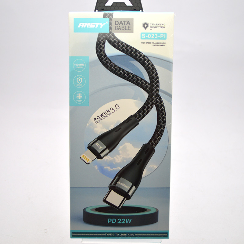 Кабель ANSTY S-023-PI Zinc Alloy Nylon Type-C to Lightning 5A 1M Black, фото 1