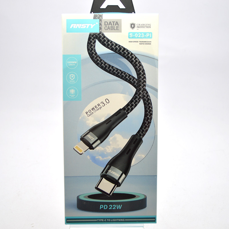 Кабель ANSTY S-023-PI Zinc Alloy Nylon Type-C to Lightning 5A 1M Green, фото 1