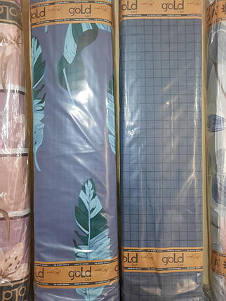 Тканина для постільної білизни Бязь "Gold" GLL1941-gold (A+B) - (50м+50м) пір'я на синьому + клітинка, фото 2