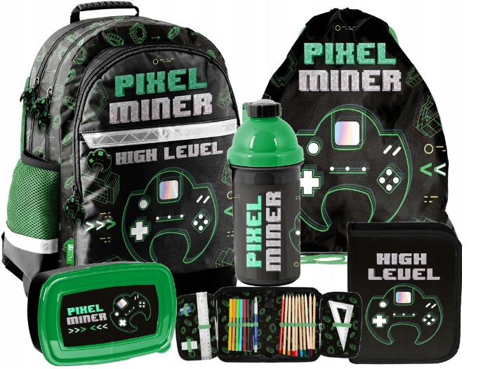 Рюкзак шкільний Майнкрафт набір 5шт Paso Pixel Miner