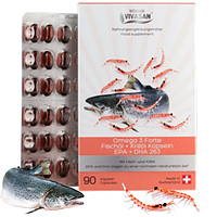 Капсули Омега-3 Форте натуральний риб'ячий жир + олія криля EPA+DHA263 90капс Вівасан Vivasan Швейцарія Swiss