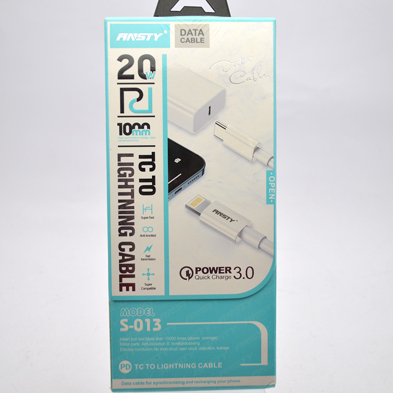 Кабель ANSTY S-013 Type-C to Lightning 20W 1M White, фото 1
