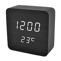 Часы сетевые корпус черный, белые, от USB, календарь, будильник, термометр