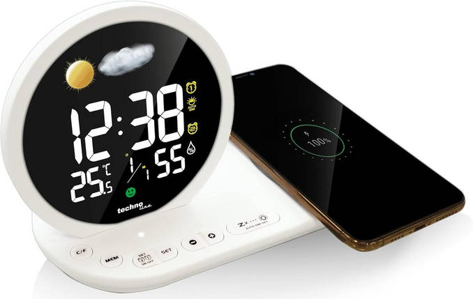 Годинник настільний Technoline WT427 Wireless Mobile Charging (White), фото 1